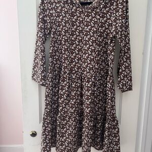 Brown and white Floral Ruffle Dress